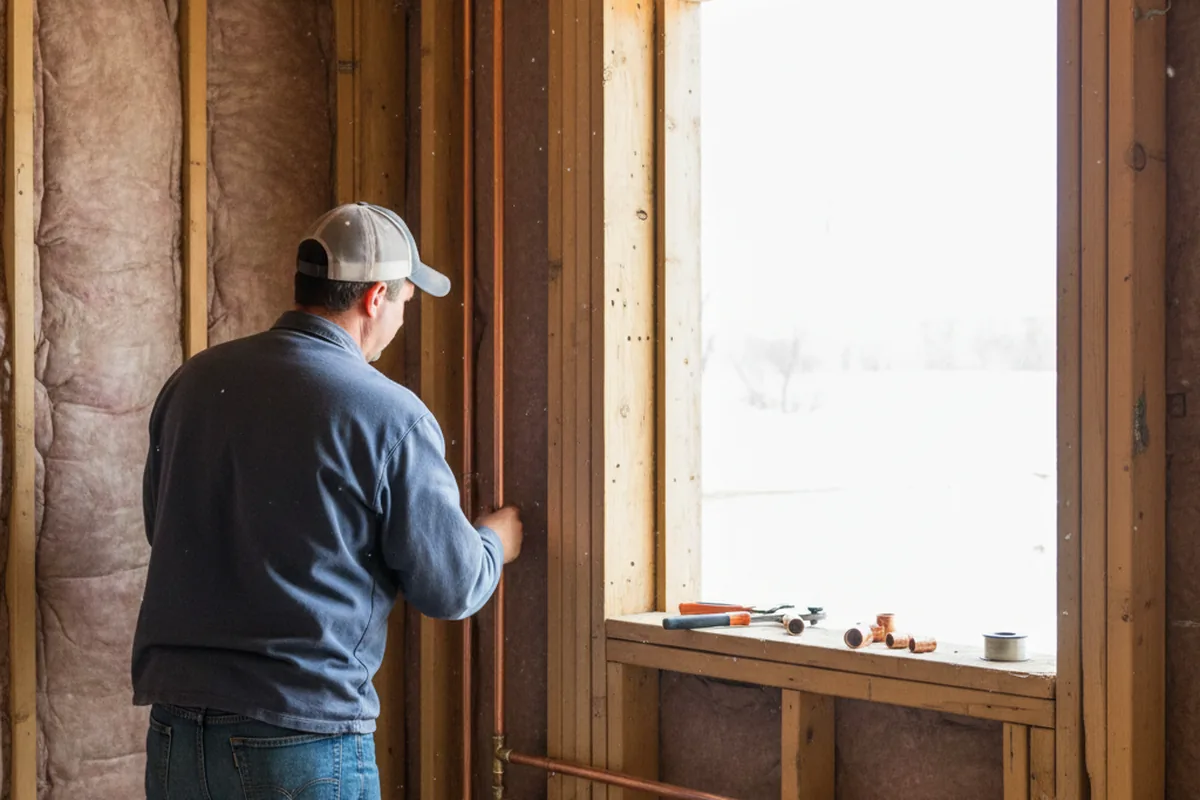 Licensed plumber running new copper supply lines in a Saginaw home